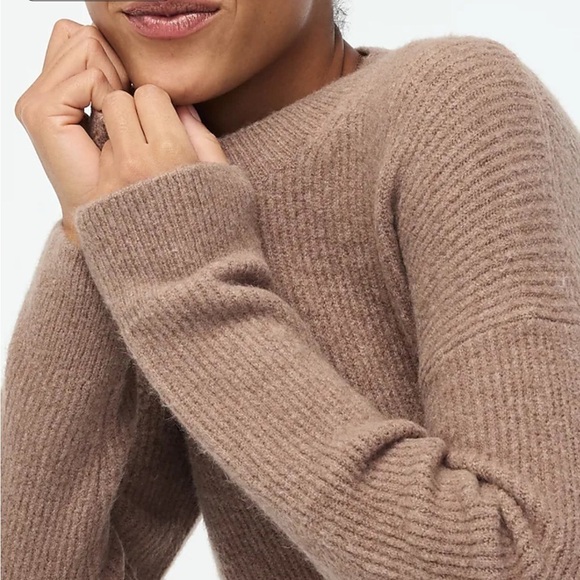 J crew heather brown dove Ribbed boyfriend crewneck sweater in extra-soft - Picture 2 of 4